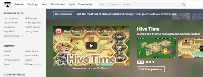 A screenshot of Hive Time's banner on the front page of Itch.io
