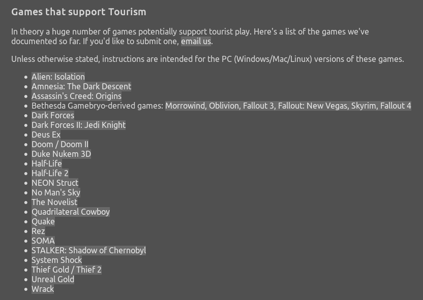 The Games that support Tourism list on vectorpoem.com.
