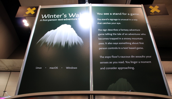 A low shot of the Winter's Wake stand sign.