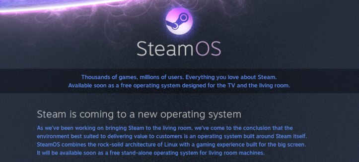 The original SteamOS announcement page, which has now been removed from Steam.